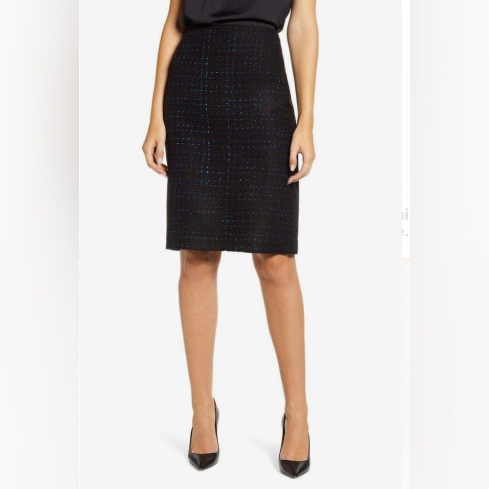 Ann Taylor black metallic fringe sequin tweed pencil skirt size 12 NWOT